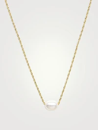 14K Gold Oval Pearl Pendant Necklace