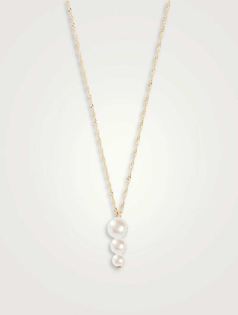 14K Gold Triple Pearl Pendant Necklace