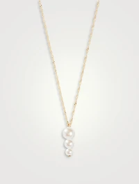 14K Gold Triple Pearl Pendant Necklace