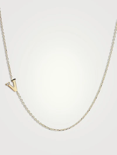 Love Letter 14K Gold Initial V Single Diamond Necklace