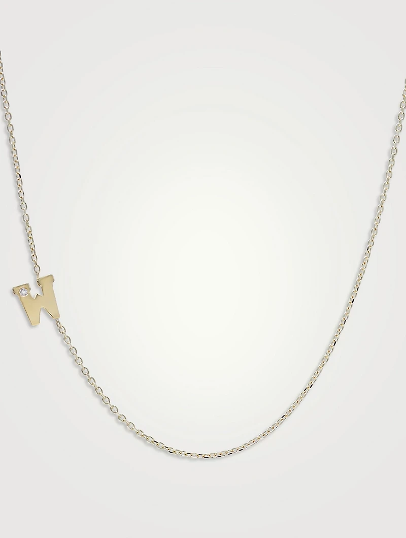 Love Letter 14K Gold Initial W Single Diamond Necklace