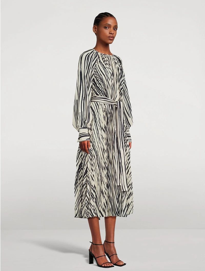 Carol Pleated Midi Dress Stripe Print
