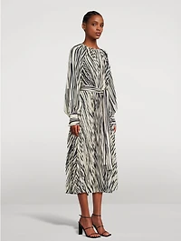 Carol Pleated Midi Dress Stripe Print