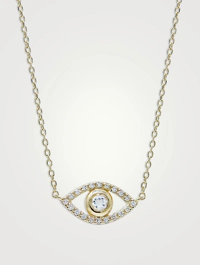 Classique 14K Gold Pavé Evil Eye Necklace With White Topaz And Diamonds