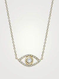 Classique 14K Gold Pavé Evil Eye Necklace With White Topaz And Diamonds