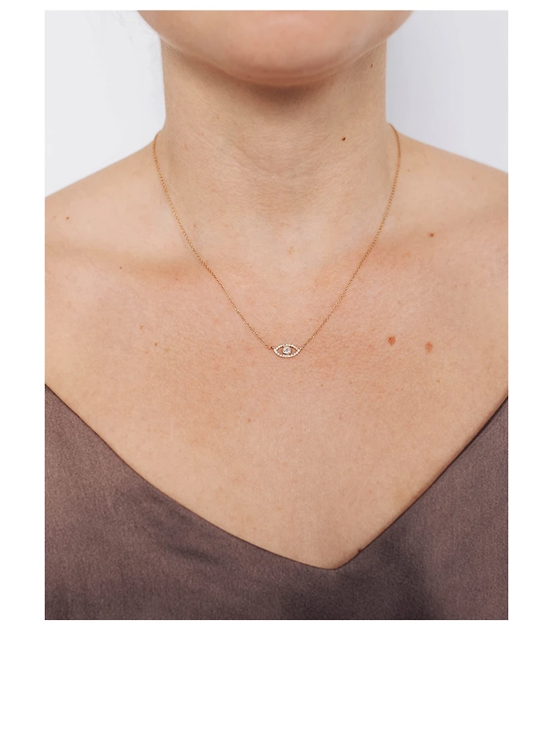 Classique 14K Gold Pavé Evil Eye Necklace With White Topaz And Diamonds
