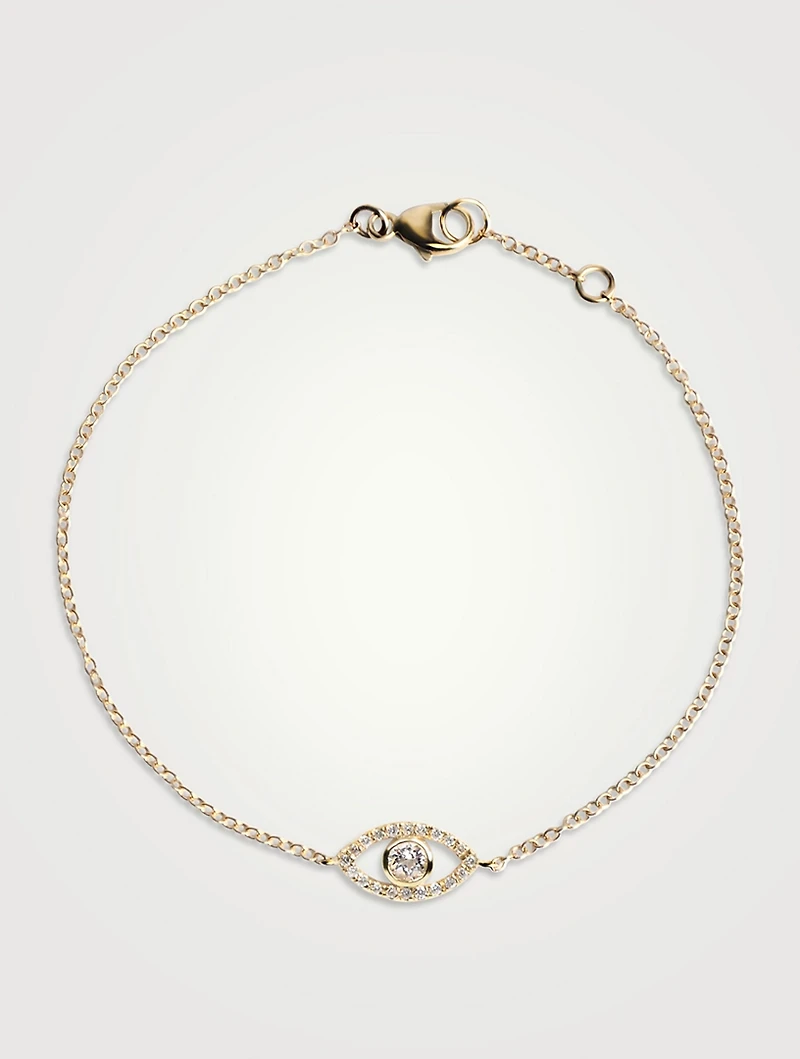 Classique 14K Gold Pavé Evil Eye Bracelet With White Topaz And Diamonds