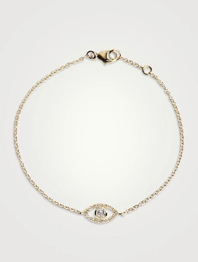 Classique 14K Gold Pavé Evil Eye Bracelet With White Topaz And Diamonds