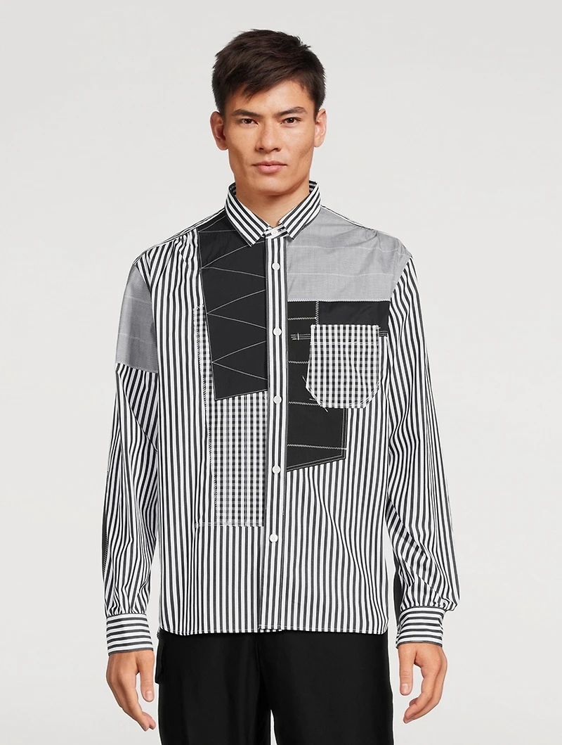 Cotton Patchwork Shirt Striped Print