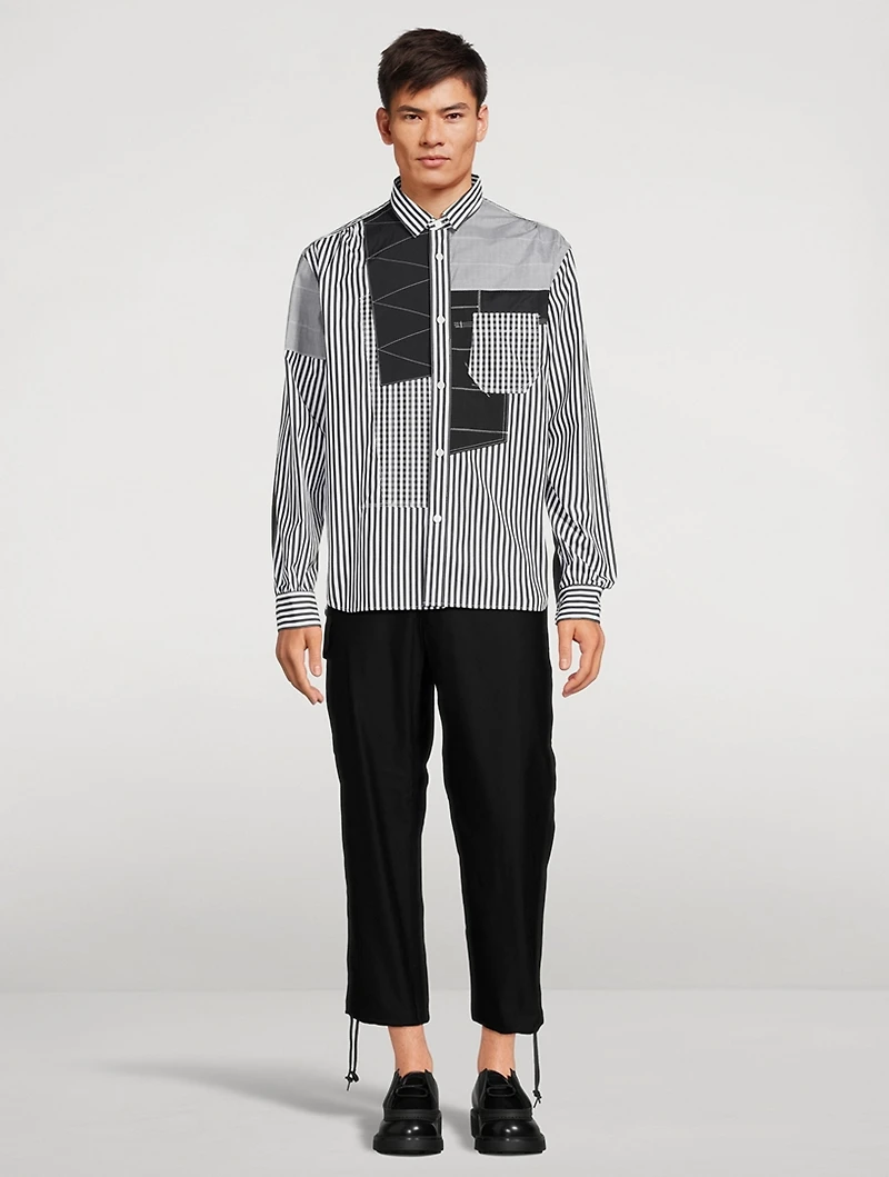 Cotton Patchwork Shirt Striped Print