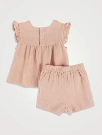 Cotton Gauze Blouse And Shorts Set