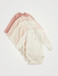 Pack of Five Long-Sleeve Wrapover Bodysuits