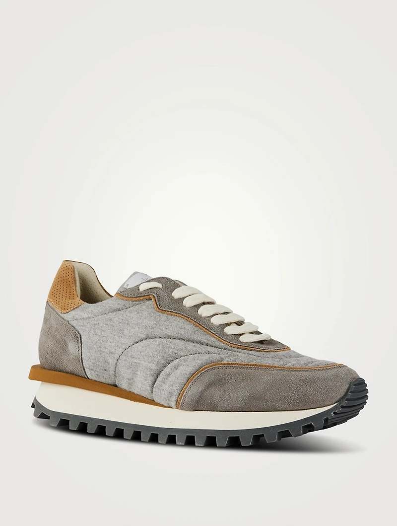 Suede And Flannel Mixed Sneakers