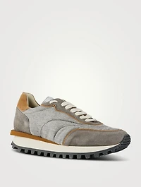 Suede And Flannel Mixed Sneakers
