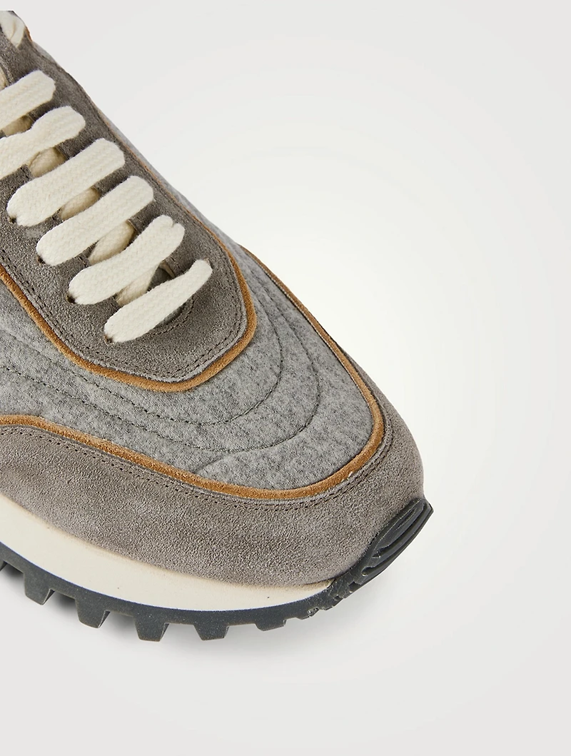 Suede And Flannel Mixed Sneakers