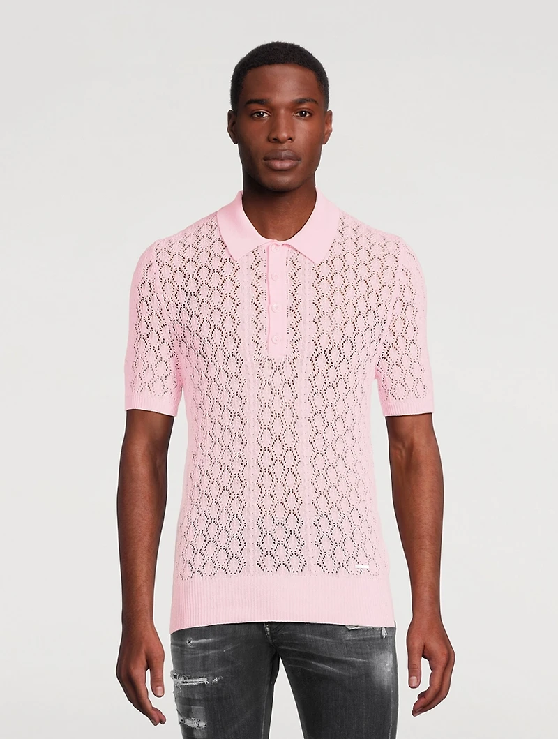 Knitted Openwork Cotton Polo Shirt