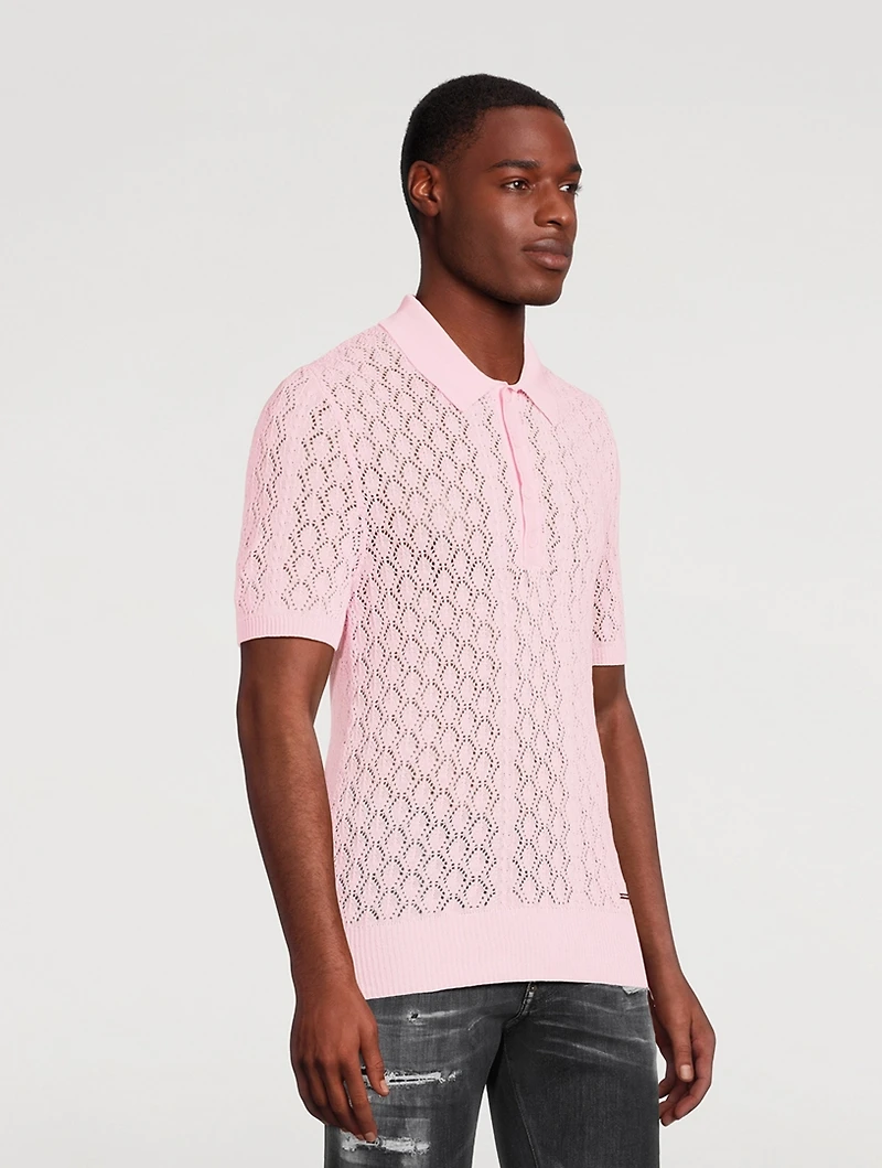 Knitted Openwork Cotton Polo Shirt