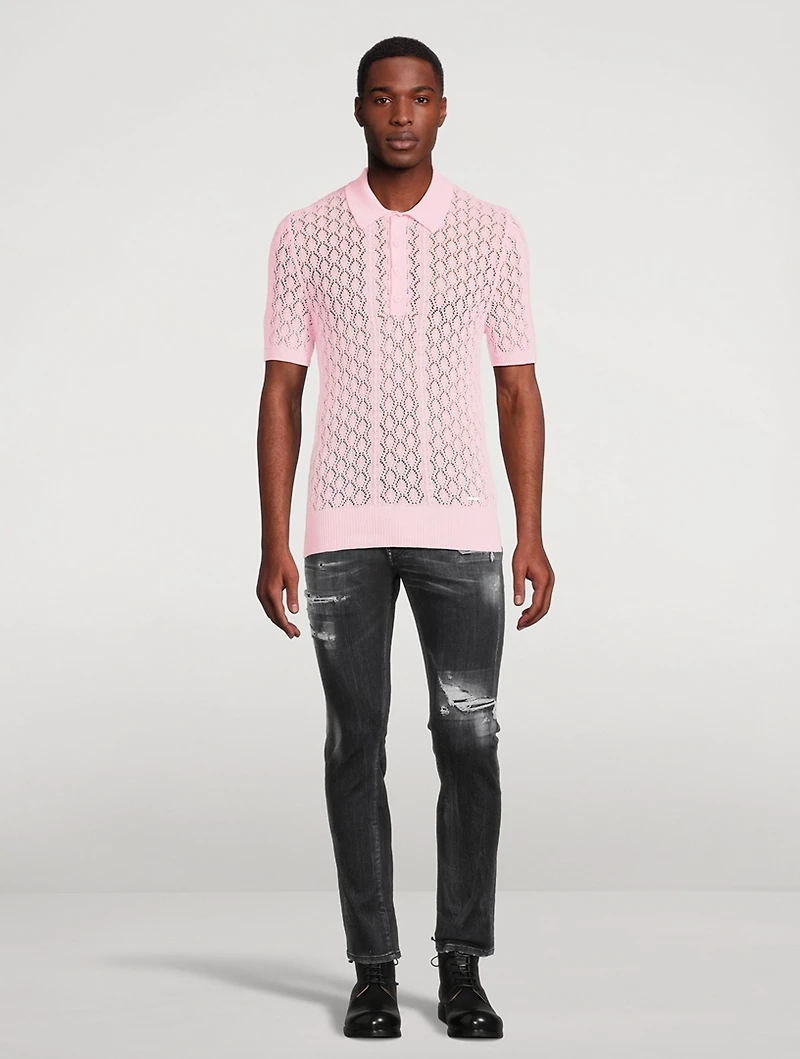 Knitted Openwork Cotton Polo Shirt