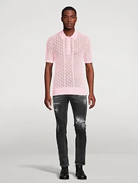 Knitted Openwork Cotton Polo Shirt