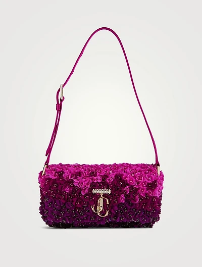 Mini Avenue Floral Appliqué Satin Baguette