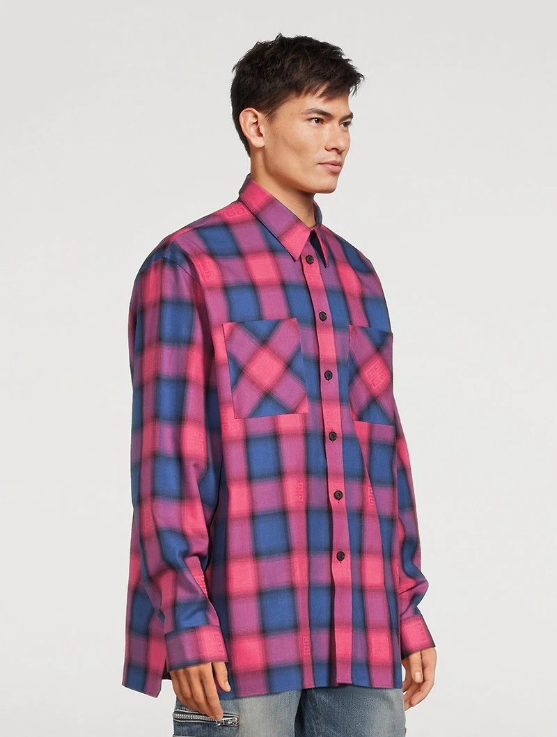 Cotton Oversized Shirt Check Print