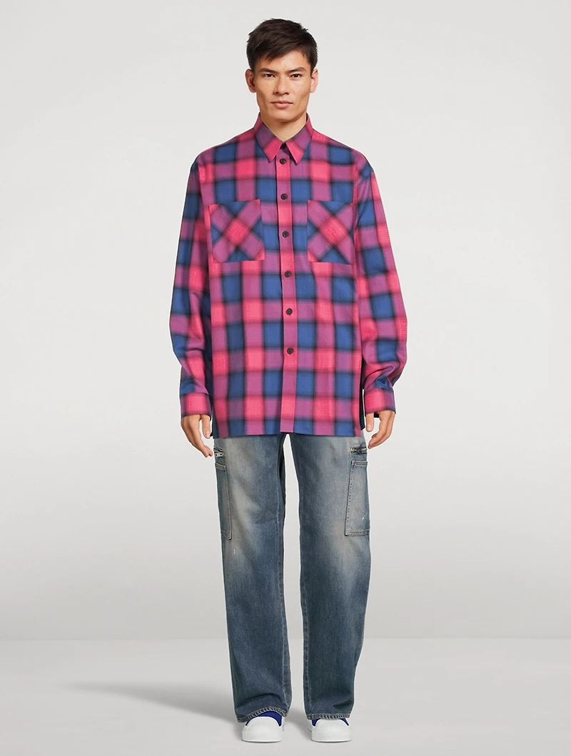 Cotton Oversized Shirt Check Print