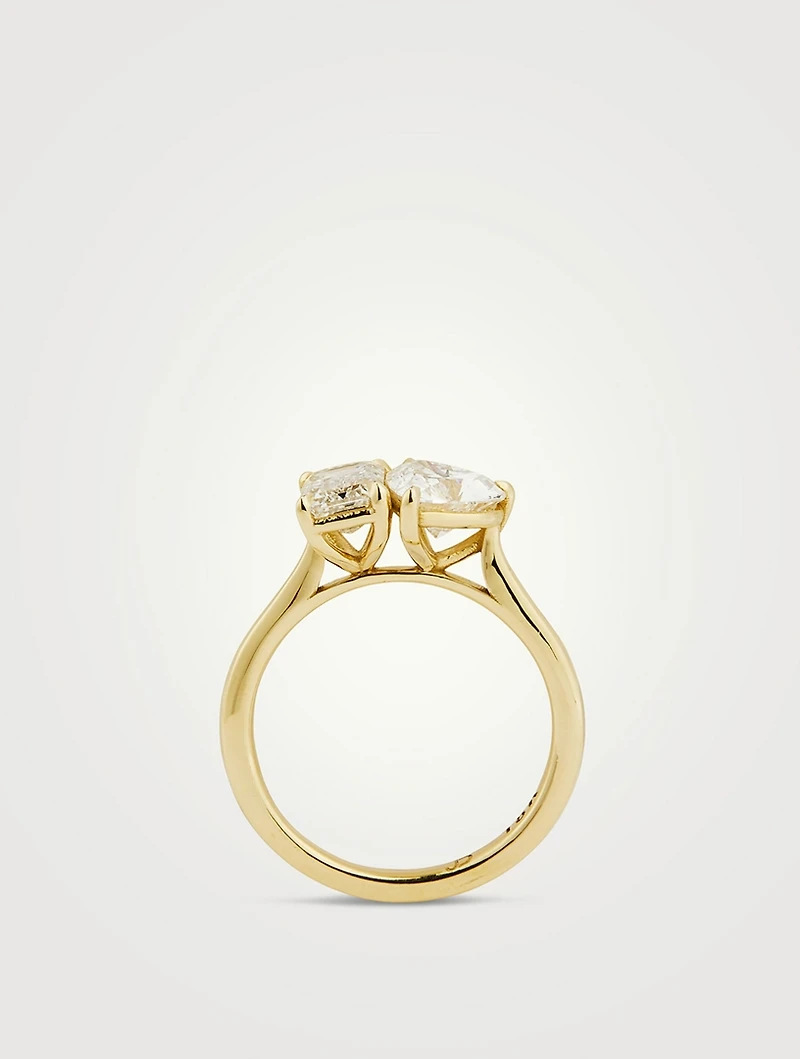 Moi-et-Toi 18K Gold Heart Emerald Diamond Ring