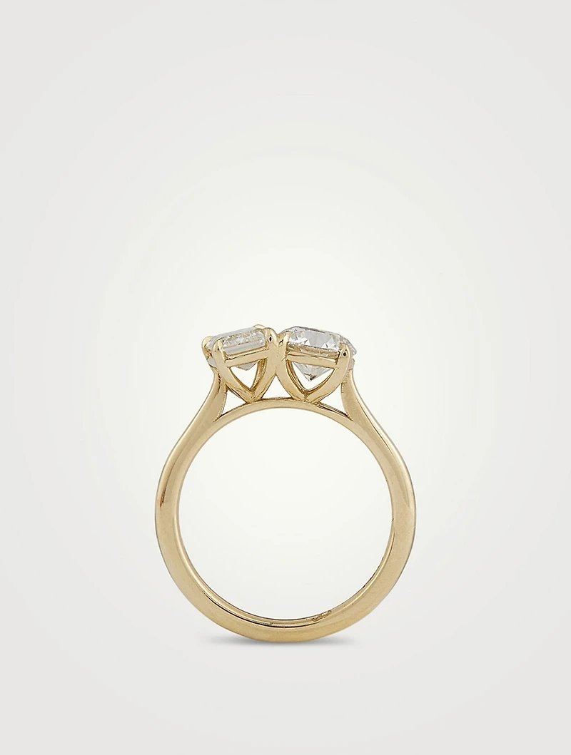 Moi-et-Toi 18K Gold Ring With Emerald And Round Diamonds