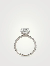 Signature 18K White Gold Oval Solitaire Ring With Diamonds