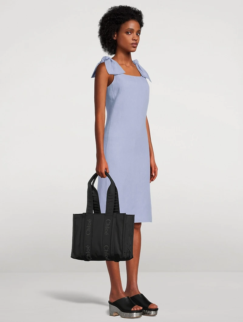 Bow-Trimmed Linen Midi Dress