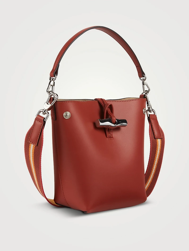 XS Roseau Leather Crossbody Bucket Bag
