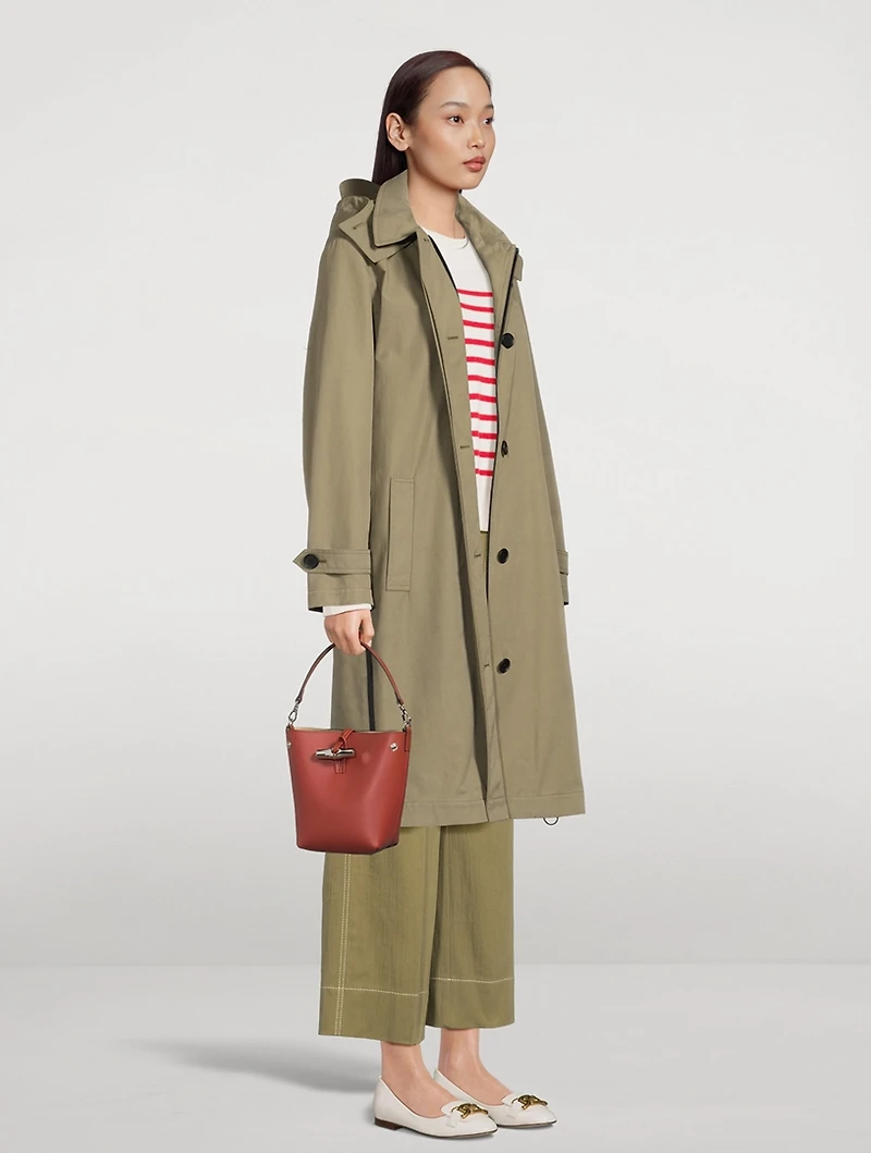 XS Roseau Leather Crossbody Bucket Bag