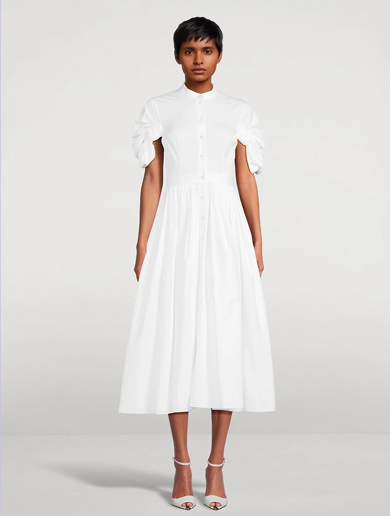 Knot-Sleeve Poplin Shirt Dress