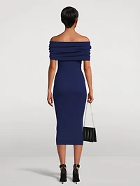 Off-The-Shoulder Rib-Knit Midi Dress
