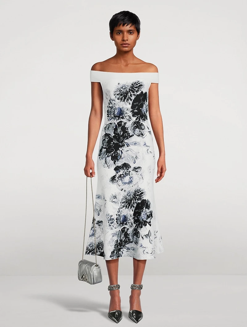 Chiaroscuro Jacquard Off-The-Shoulder Dress