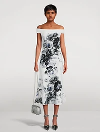 Chiaroscuro Jacquard Off-The-Shoulder Dress