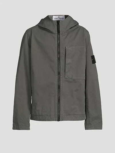 Stretch Cotton Zip Jacket With Hood