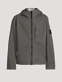 Stretch Cotton Zip Jacket With Hood