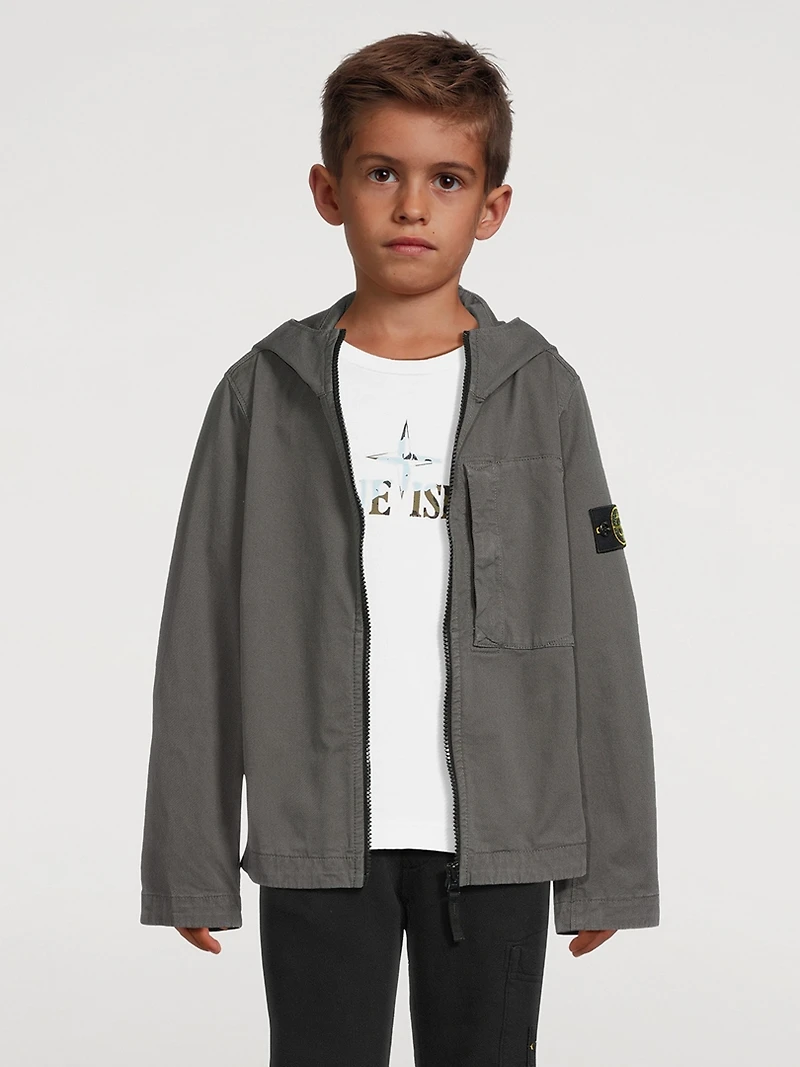 Stretch Cotton Zip Jacket With Hood