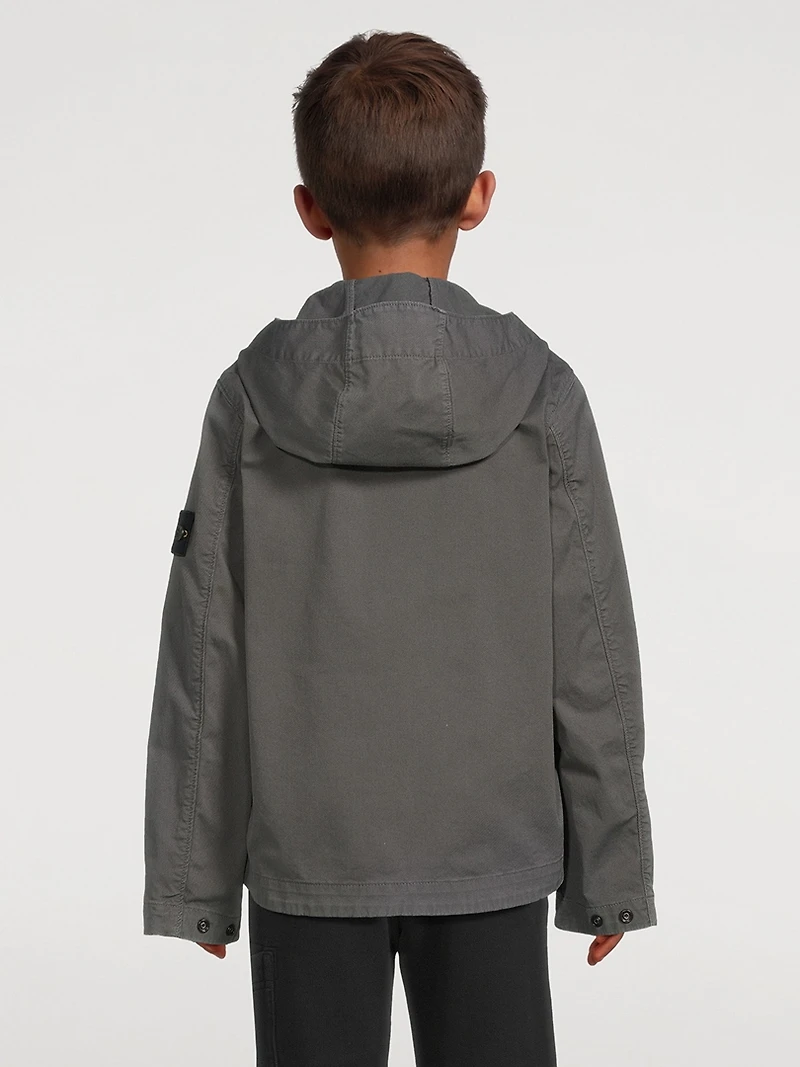 Stretch Cotton Zip Jacket With Hood