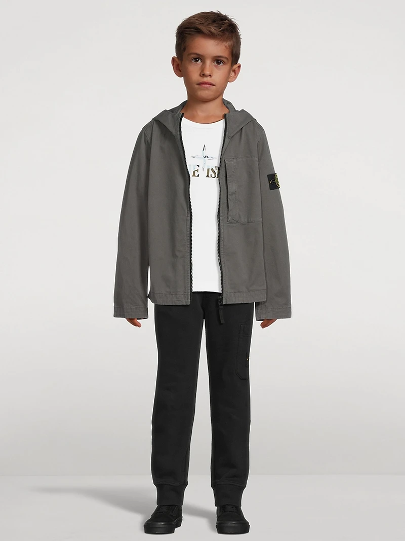 Stretch Cotton Zip Jacket With Hood