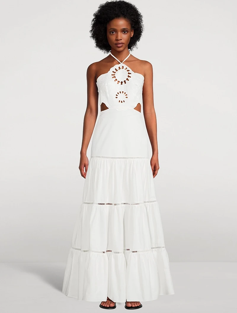 Lasercut Cotton Maxi Dress