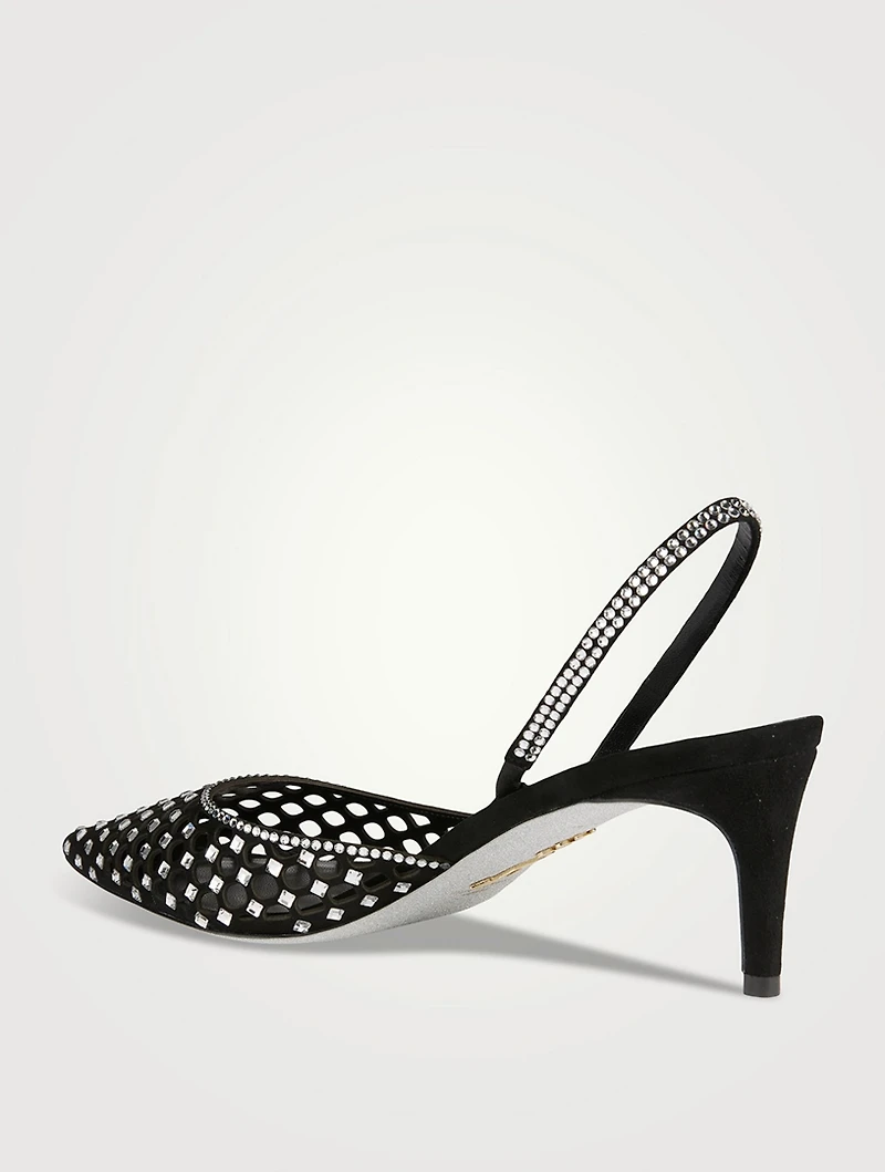 Crystal Suede Slingback Pumps