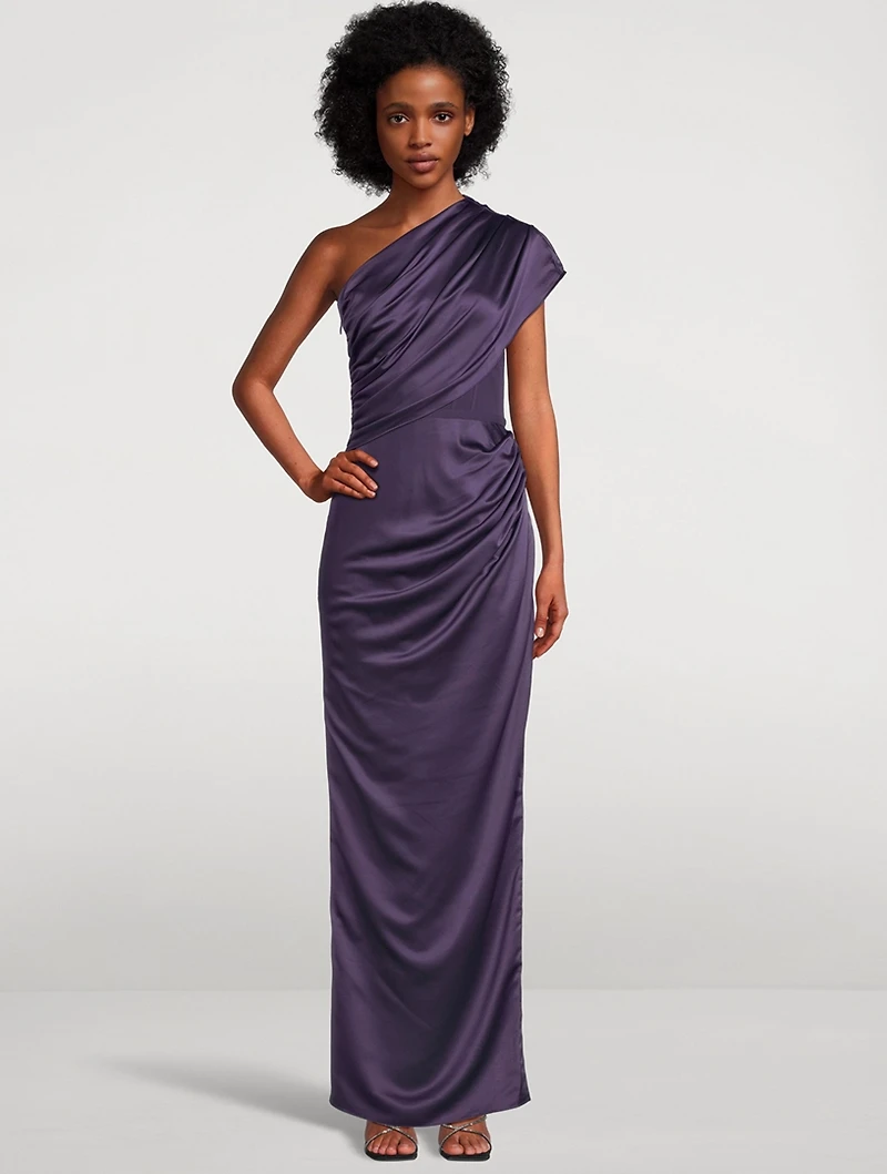Ruched One-Shoulder Combo Gown