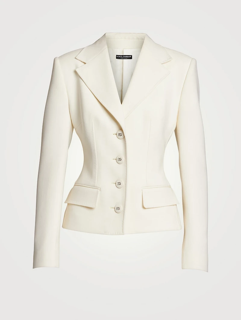 Stretch Wool Single-Breasted Short Blazer