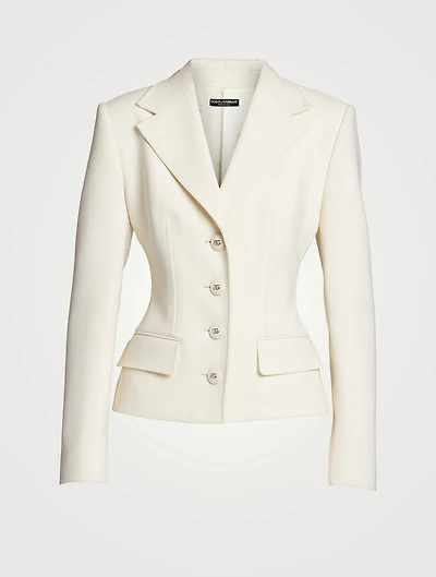 Stretch Wool Single-Breasted Short Blazer