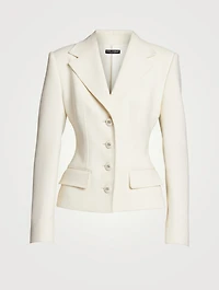 Stretch Wool Single-Breasted Short Blazer