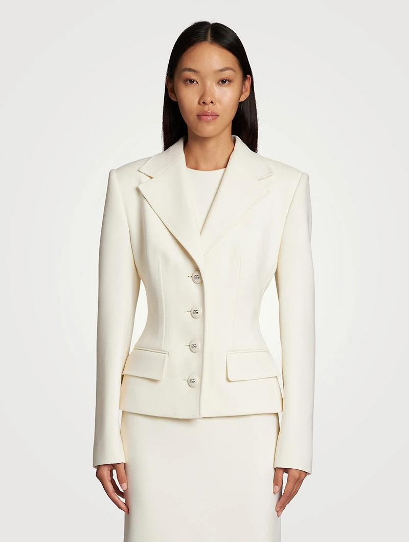 Stretch Wool Single-Breasted Short Blazer