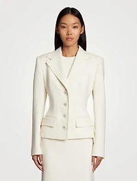Stretch Wool Single-Breasted Short Blazer