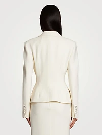 Stretch Wool Single-Breasted Short Blazer